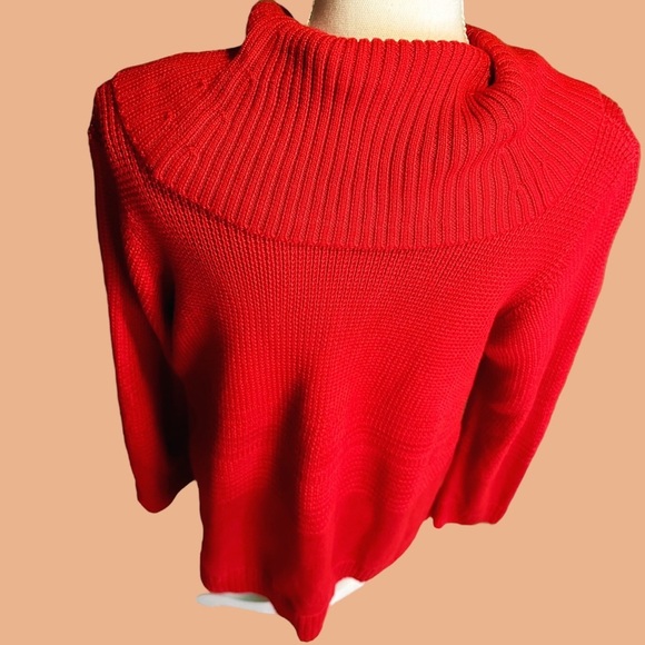 Calvin Klein Red Textured Knit Striped Cowlneck Long-Sleeve Sweater Size XL - Picture 8 of 14